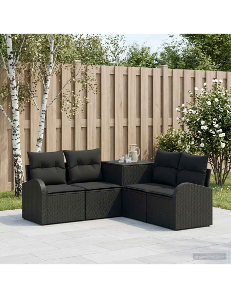 Set di divani 5 pz Nero Rattan sintetico e Acciaio