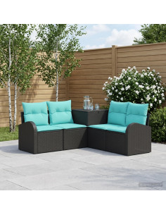 Set di divani 5 pz Nero e Blu Rattan sintetico e Acciaio