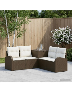 Set di divani 5 pz Marrone e Bianco Crema
