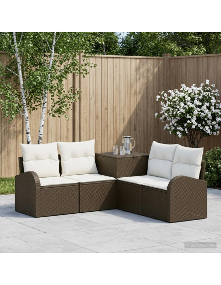 Set di divani 5 pz Marrone e Bianco Crema