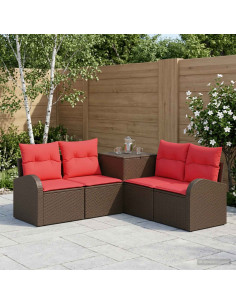 Set di divani 5 pz Marrone e Rosso Rattan sintetico e Acciaio