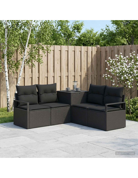 Set di divani 5 pz Nero Rattan sintetico e Acciaio