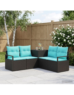 Set di divani 5 pz Nero e Blu Rattan sintetico e Acciaio