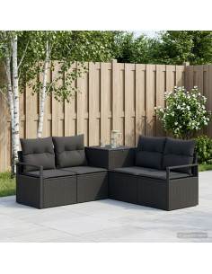 Set di divani 5 pz Nero Rattan sintetico e Acciaio