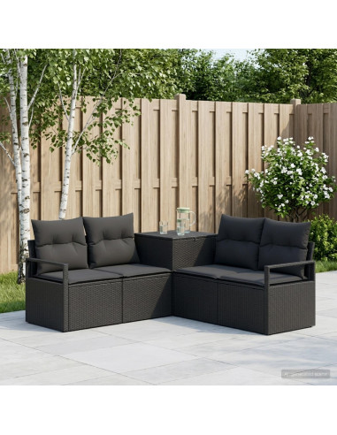 Set di divani 5 pz Nero Rattan sintetico e Acciaio