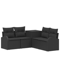 Set di divani 5 pz Nero Rattan sintetico e Acciaio 2
