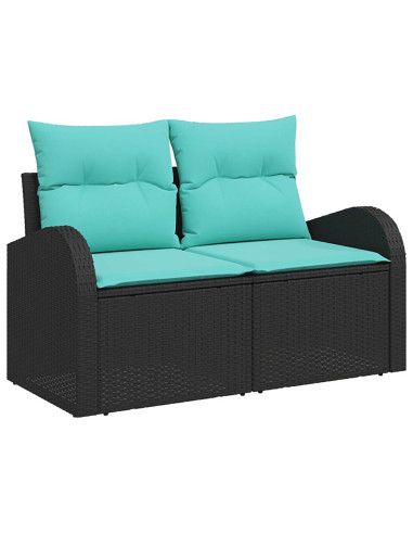 Set di divani 5 pz Nero e Blu Rattan sintetico e Acciaio