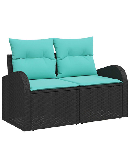 Set di divani 5 pz Nero e Blu Rattan sintetico e Acciaio