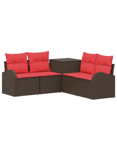 Set di divani 5 pz Marrone e Rosso Rattan sintetico e Acciaio