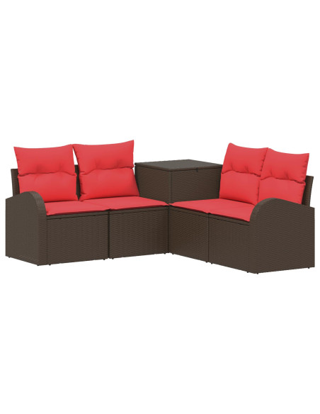 Set di divani 5 pz Marrone e Rosso Rattan sintetico e Acciaio