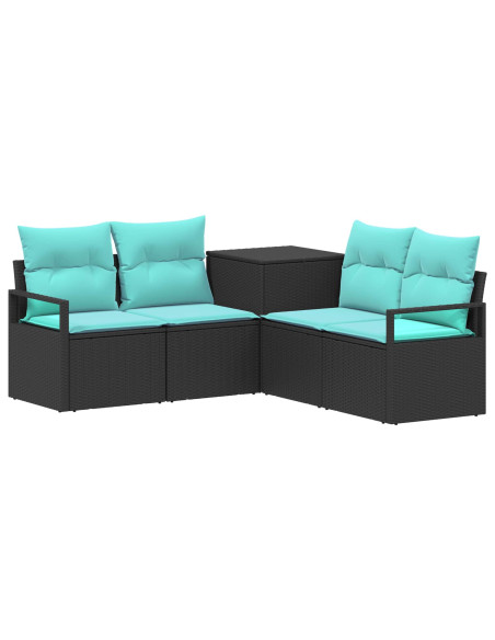 Set di divani 5 pz Nero e Blu Rattan sintetico e Acciaio