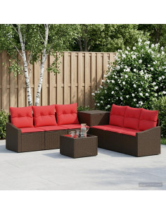 Set di divani 8 pz Marrone e Rosso Rattan sintetico e Acciaio