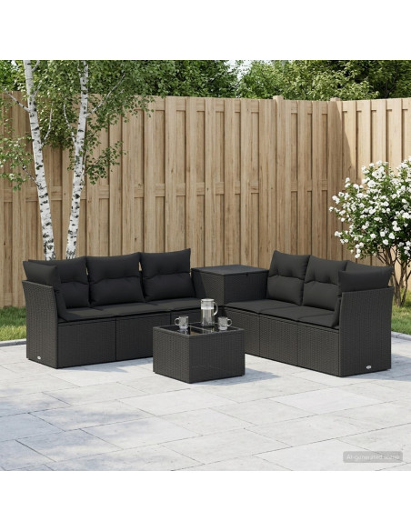 Set di divani 8 pz Nero Rattan sintetico e Acciaio