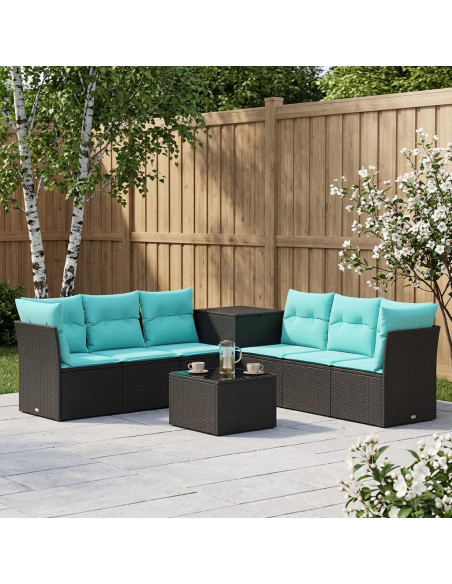 Set di divani 8 pz Nero e Blu Rattan sintetico e Acciaio