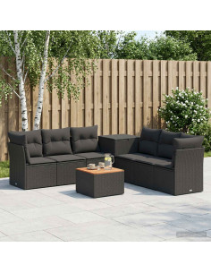 Set di divani 8 pz Nero Rattan sintetico e Acciaio