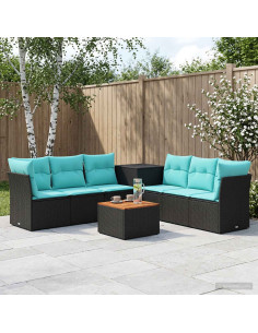 Set di divani 8 pz Nero e Blu Rattan sintetico e Acciaio
