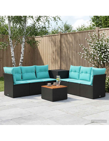 Set di divani 8 pz Nero e Blu Rattan sintetico e Acciaio