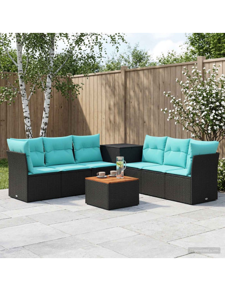 Set di divani 8 pz Nero e Blu Rattan sintetico e Acciaio