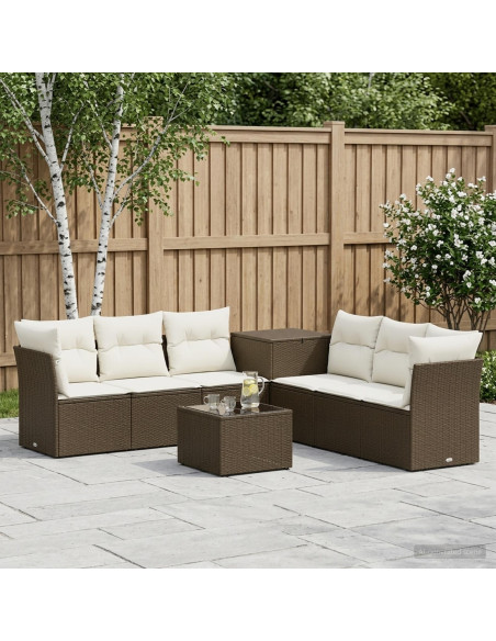 Set di divani 8 pz Marrone e Bianco Crema