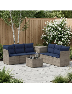 Set di divani 8 pz Grigio e Blu Navy Rattan sintetico e Acciaio