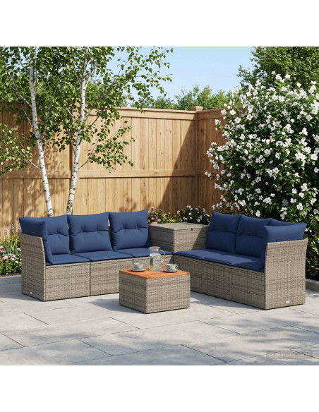 Set di divani 8 pz Grigio e Blu Navy Rattan sintetico e Acciaio