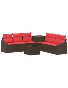 Set di divani 8 pz Marrone e Rosso Rattan sintetico e Acciaio 2