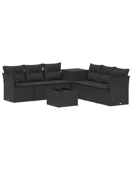 Set di divani 8 pz Nero Rattan sintetico e Acciaio