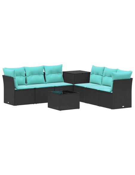 Set di divani 8 pz Nero e Blu Rattan sintetico e Acciaio