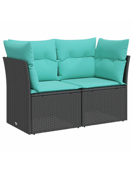 Set di divani 8 pz Nero e Blu Rattan sintetico e Acciaio
