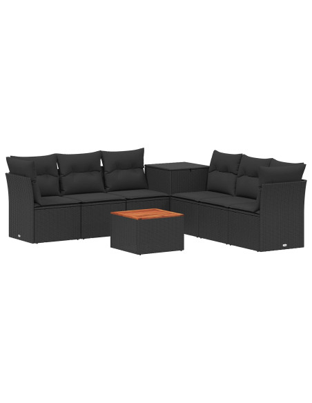 Set di divani 8 pz Nero Rattan sintetico e Acciaio