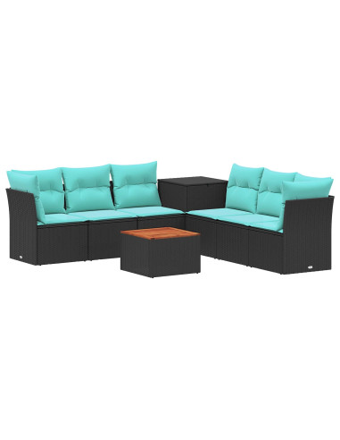 Set di divani 8 pz Nero e Blu Rattan sintetico e Acciaio