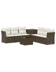 Set di divani 8 pz Marrone e Bianco Crema 2