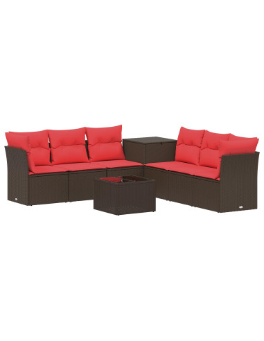 Set di divani 8 pz Marrone e Rosso Rattan sintetico e Acciaio