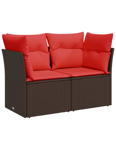 Set di divani 8 pz Marrone e Rosso Rattan sintetico e Acciaio