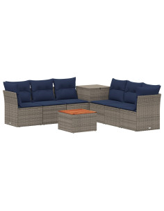 Set di divani 8 pz Grigio e Blu Navy Rattan sintetico e Acciaio 2