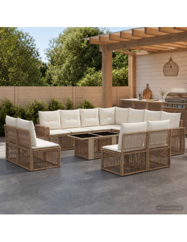 Set Divano da Giardino 12 pz Beige e Bianco Crema polyrattan
