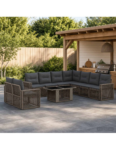 Set Divano da Giardino 10 pz Grigio e Grigio Scuro polyrattan