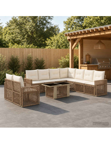 Set Divano da Giardino 10 pz Beige e Bianco Crema polyrattan