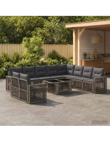 Set Divano da Giardino 11 pz Grigio e Grigio Scuro polyrattan