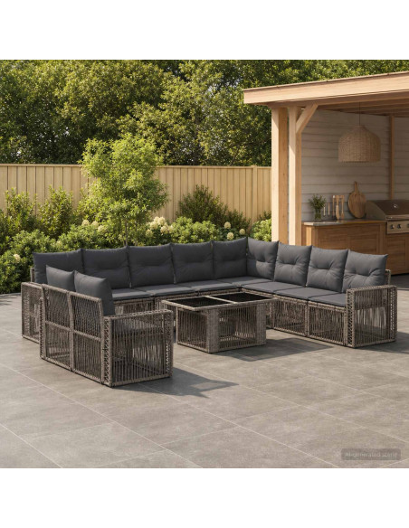 Set Divano da Giardino 11 pz Grigio e Grigio Scuro polyrattan