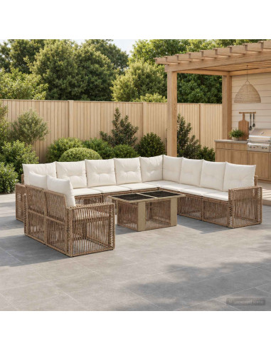 Set Divano da Giardino 11 pz Beige e Bianco Crema polyrattan