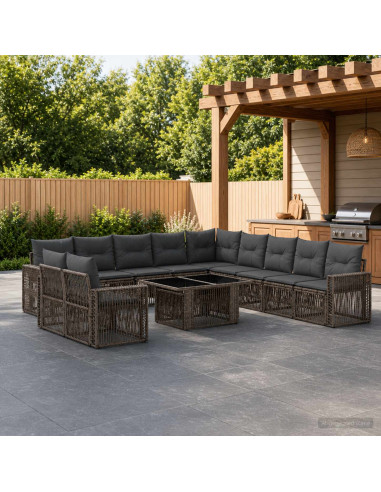 Set Divano da Giardino 12 pz Grigio e Grigio Scuro polyrattan