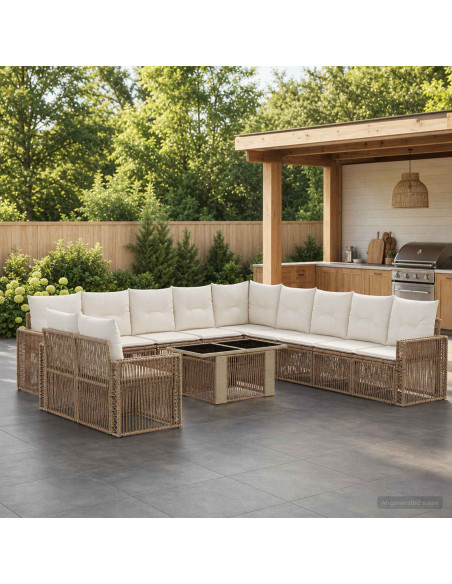 Set Divano da Giardino 12 pz Beige e Bianco Crema polyrattan