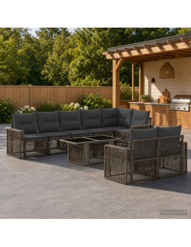 Set Divano da Giardino 9 pz Grigio e Grigio Scuro polyrattan