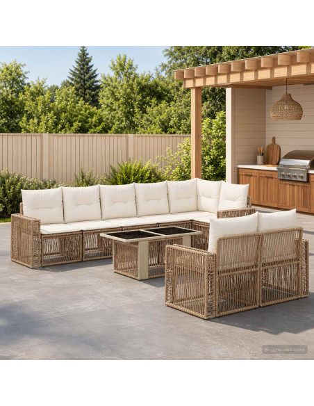 Set Divano da Giardino 9 pz Beige e Bianco Crema polyrattan