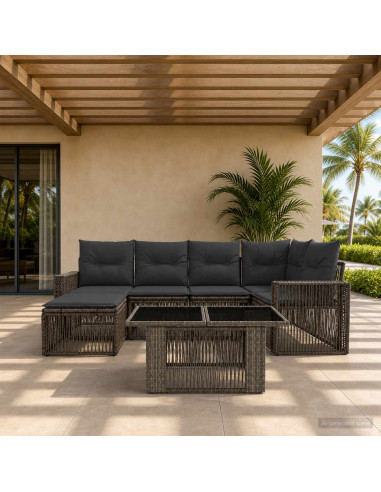 Set Divano da Giardino 7 pz Grigio e Grigio Scuro polyrattan