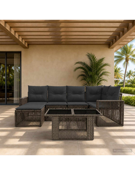 Set Divano da Giardino 7 pz Grigio e Grigio Scuro polyrattan