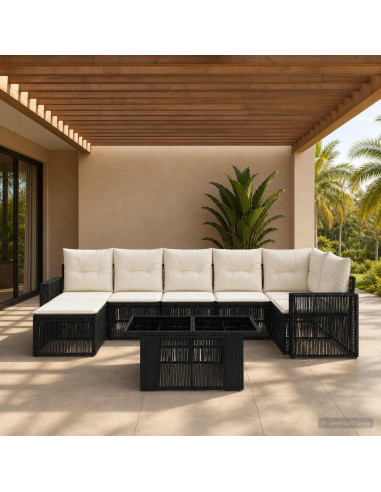 Set Divano da Giardino 8 pz Nero e Bianco Crema polyrattan