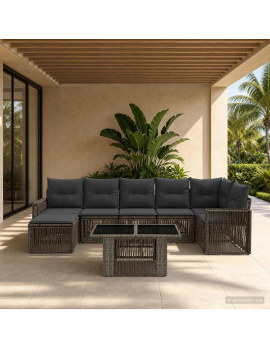 Set Divano da Giardino 8 pz Grigio e Grigio Scuro polyrattan