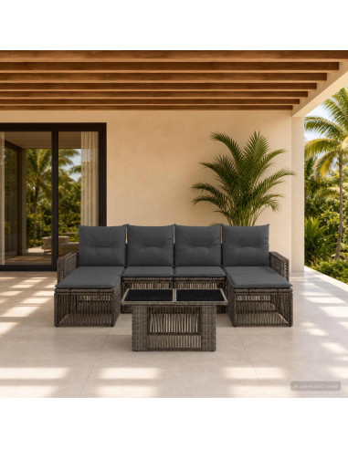 Set Divano da Giardino 7 pz Grigio e Grigio Scuro polyrattan